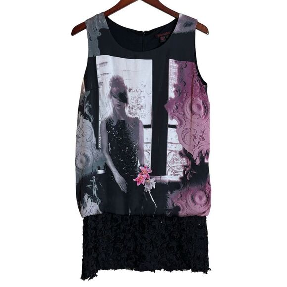 Vintage 90's Simon Chang Art to Wear Mini Drop Waist Blouson Dress Size 8 Black - Picture 1 of 7